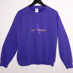 Vintage Original 1990s LAS VEGAS Purple Embroidered Crew Neck Sweatshirt Mens S